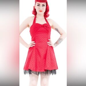 Hearts&Roses London Pin Up girl Red/black Polka Dot Halter Dress